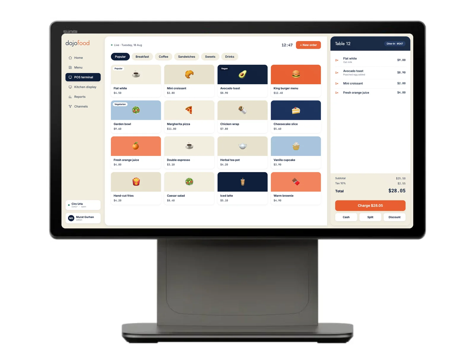 A POS terminal running the dojofood POS interface